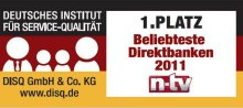 DISQ/n-tv: 1.Platz Beliebteste Direktbanken 2011